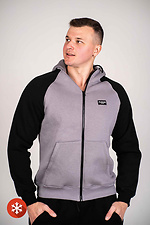 Warm gray zipper jacket with fleece and black sleeves Custom Wear 8025685 photo №1