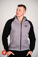 Теплая серая кофта зиппер с начесом и черными рукавами Custom Wear 8025685 фото №1