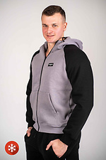 Warm gray zipper jacket with fleece and black sleeves Custom Wear 8025685 photo №2