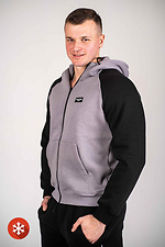 Теплая серая кофта зиппер с начесом и черными рукавами Custom Wear 8025685 фото №2