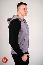 Теплая серая кофта зиппер с начесом и черными рукавами Custom Wear 8025685 фото №5