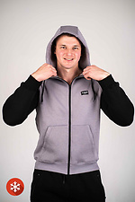 Теплая серая кофта зиппер с начесом и черными рукавами Custom Wear 8025685 фото №6