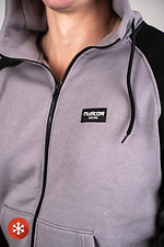 Теплая серая кофта зиппер с начесом и черными рукавами Custom Wear 8025685 фото №7