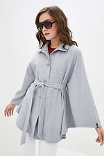 Gray wool cape ISOLDA under the belt with wide sleeves Garne 3037686 photo №1