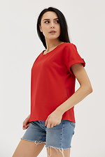 Kurzärmliges Baumwoll-T-Shirt mit weitem Halsausschnitt für Damen Garne 3038687 Foto №2