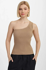 Women's stylish one-shoulder T-shirt in camel color  4038687 photo №1