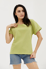 Жіноча бавовняна футболка з короткими рукавами та широким вирізом горловини. Garne 3038688 фото №1