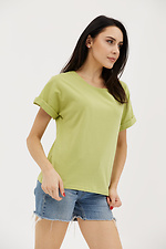 Kurzärmliges Baumwoll-T-Shirt mit weitem Halsausschnitt für Damen Garne 3038688 Foto №2