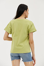 Kurzärmliges Baumwoll-T-Shirt mit weitem Halsausschnitt für Damen Garne 3038688 Foto №4