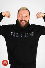 Черное утепленное худи с начесом и принтом Custom Wear 8025688 фото №7