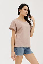 Kurzärmliges Baumwoll-T-Shirt mit weitem Halsausschnitt für Damen Garne 3038689 Foto №2