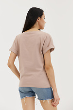 Kurzärmliges Baumwoll-T-Shirt mit weitem Halsausschnitt für Damen Garne 3038689 Foto №4