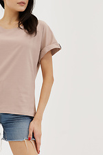Kurzärmliges Baumwoll-T-Shirt mit weitem Halsausschnitt für Damen Garne 3038689 Foto №5