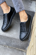 Black women's sneakers made of genuine leather  8018689 photo №2