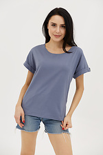 Kurzärmliges Baumwoll-T-Shirt mit weitem Halsausschnitt für Damen Garne 3038690 Foto №1