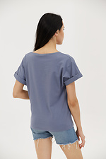 Kurzärmliges Baumwoll-T-Shirt mit weitem Halsausschnitt für Damen Garne 3038690 Foto №4