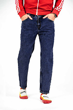 Blaue Unisex-Mom-Jeans mit mittelhohem Bund Custom Wear 8025690 Foto №1