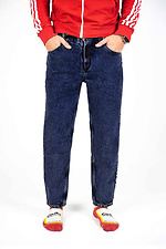 Niebieskie dżinsy mom ze średnim stanem unisex Custom Wear 8025690 zdjęcie №3