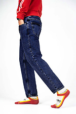 Blaue Unisex-Mom-Jeans mit mittelhohem Bund Custom Wear 8025690 Foto №4
