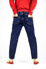 Blaue Unisex-Mom-Jeans mit mittelhohem Bund Custom Wear 8025690 Foto №5