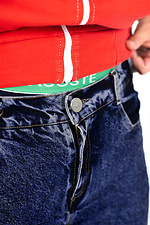Blaue Unisex-Mom-Jeans mit mittelhohem Bund Custom Wear 8025690 Foto №6