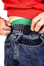 Blaue Unisex-Mom-Jeans mit mittelhohem Bund Custom Wear 8025690 Foto №7