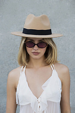 Women's Fedora Hat With Ribbon Beige Without 8049693 photo №2