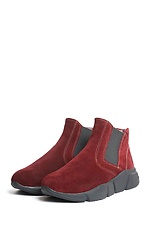 Замшевые бордовые ботинки весенние в спортивном стиле с резинками по бокам 4205694 фото №2