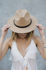 Women's Fedora Hat With Strap Beige Without 8049699 photo №4