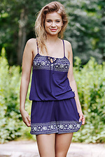 Slim summer jumpsuit for home and sleep with thin straps and embroidery Key 4028701 photo №1