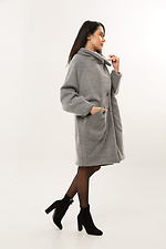 Wool-blend short gray cocoon coat with a large turn-down collar Garne 3039702 photo №4