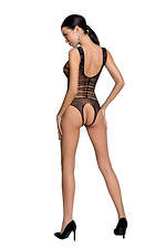 Erotischer, schwarzer, transparenter Mesh-Bodysuit mit intimen Schlitzen Passion 4026707 Foto №2
