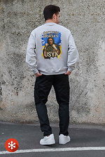 Men's Insulated Oversized Fleece Sweatshirt With Print Dont Push The Horse Gray Without 8055708 photo №2