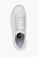 Белые кожаные кроссовки с перфорацией и серебряными вставками 4205710 фото №3