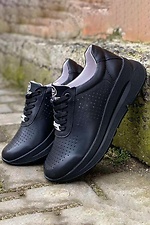 Spring women's sneakers in perforation made of genuine leather in black  8019713 photo №1