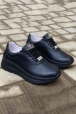 Spring women's sneakers in perforation made of genuine leather in black  8019713 photo №2
