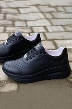 Spring women's sneakers in perforation made of genuine leather in black  8019713 photo №4