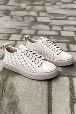 Spring women's sneakers in perforation made of genuine leather of milky color  8019714 photo №2