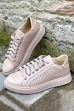 Spring women's sneakers in beige perforated genuine leather  8019715 photo №1