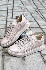 Spring women's sneakers in beige perforated genuine leather  8019715 photo №2
