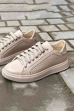 Spring women's sneakers in beige perforated genuine leather  8019715 photo №3