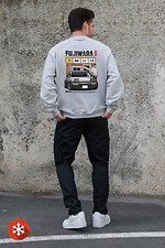 Men's Insulated Oversized Fleece Sweatshirt With Fujiwara Gray Print Without 8055720 photo №2