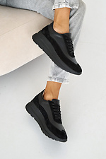 Весняні жіночі кросівки із натуральної шкіри чорного кольору  8019724 фото №7