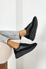 Весняні жіночі кросівки із натуральної шкіри чорного кольору  8019724 фото №8