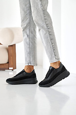 Spring women's sneakers made of genuine leather in black  8019724 photo №11