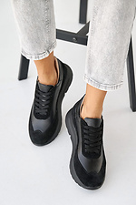 Весняні жіночі кросівки із натуральної шкіри чорного кольору  8019724 фото №12