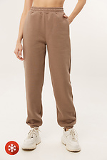 Insulated sweatpants with fleece in beige color with cuffs Garne 3039730 photo №1
