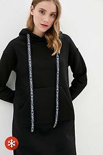 Черное теплое платье VILENA-1 на флисе в спортивном стиле Garne 3037731 фото №2