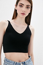 Knitted black ribbed bralette top with thin straps  4037733 photo №1