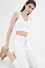 Knitted white ribbed bralette top with thin straps  4037734 photo №1